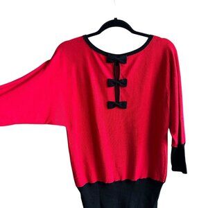 Marble Red Black Bow Back Dolman Sleeve Blouson Sweater Size M